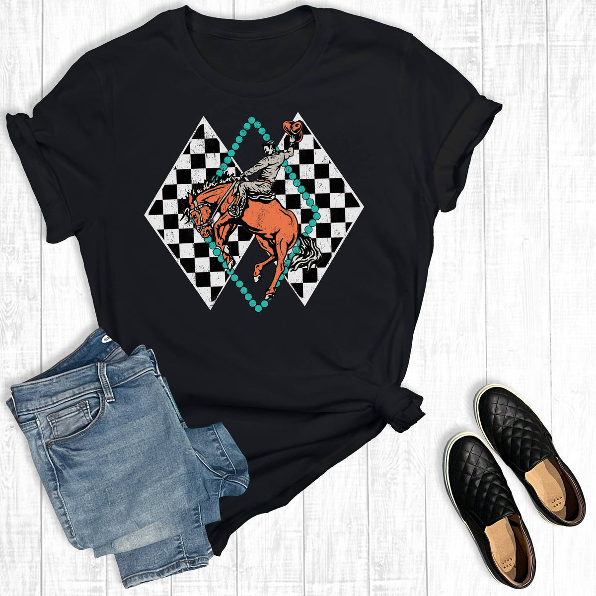 Rebel Rose - Western Bucking Horse Cowboy Graphic Tee