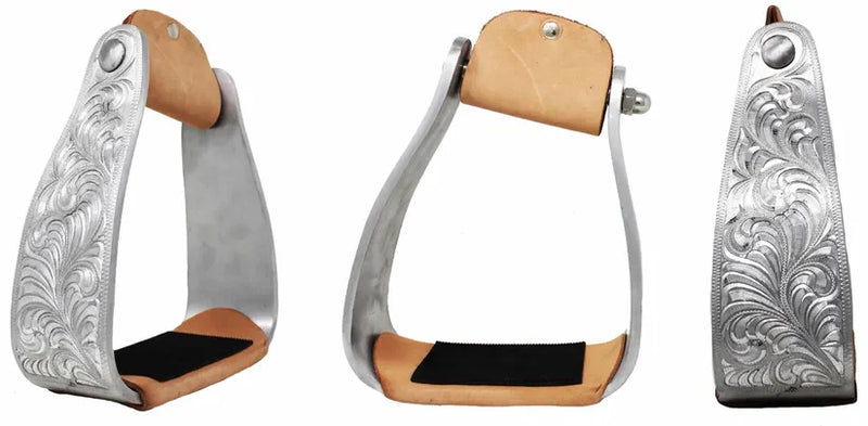 Western Aluminum Engraved Roper Angled Slanted Stirrups #50116