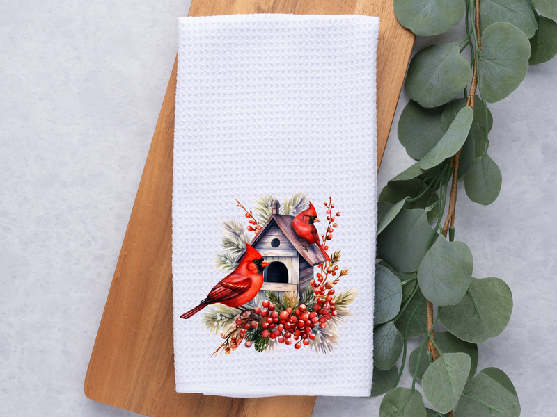 Dark Horse Dream Designs LLC - Christmas Cardinal Family - Bird House / Dish / Hand Towel