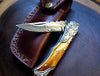 Titan International - Damascus Steel handmade Pocket Knife with burnt bone handles