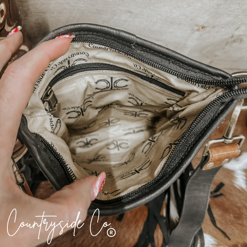 Texas Western Cowhide Bags and More - Stockyard Checkered Cowhide Fringe Purse, Black & White