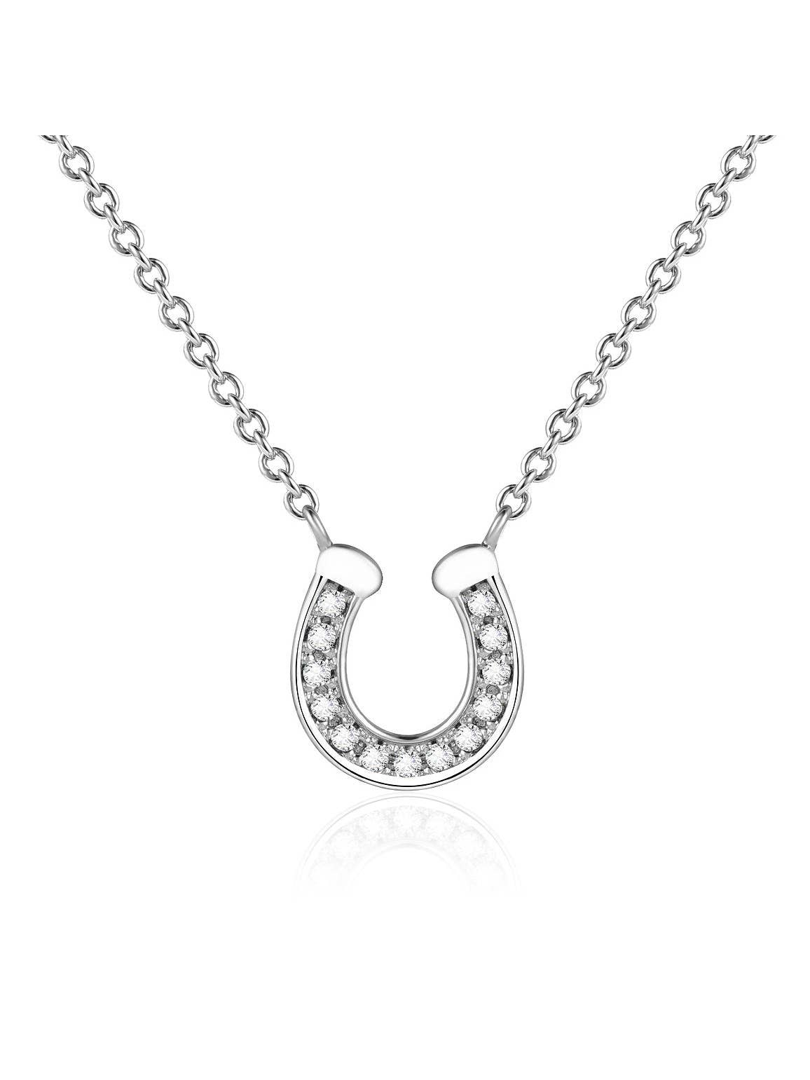 AWST Intl Rhodium & CZ Necklace Horseshoe
