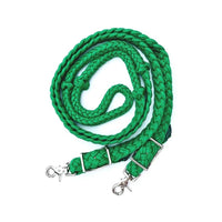 Braided Barrel / Roping Reins 8 ft, 2 Nickel Plated Scissor Snaps, Solid Colors