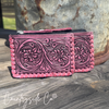 Texas Western Cowhide Bags and More - Tooled Leather Pouch, Bag Organizer,Turquoise, Pink or Brown