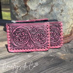 Texas Western Cowhide Bags and More - Tooled Leather Pouch, Bag Organizer,Turquoise, Pink or Brown