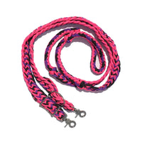 Braided Barrel / Roping Reins 8 ft, 2 Nickel Plated Scissor Snaps, Multi Tone Colors