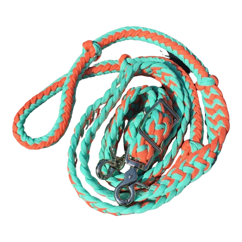 Braided Barrel / Roping Reins 8 Ft, 2 Nickel Plated Scissor Snaps, 2 Tone Colors