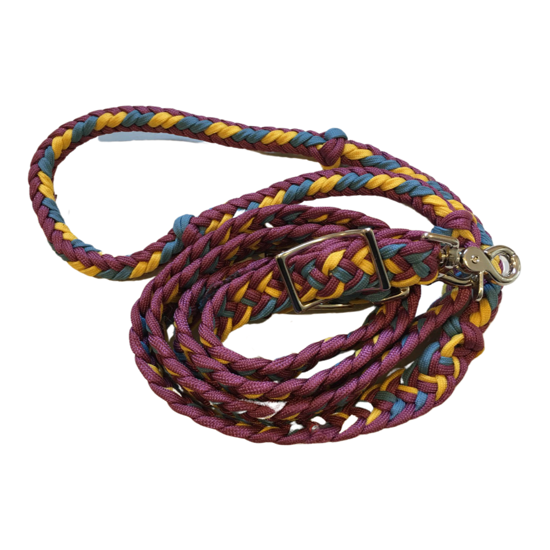 Braided Barrel / Roping Reins 8 ft, 2 Nickel Plated Scissor Snaps, Multi Tone Colors