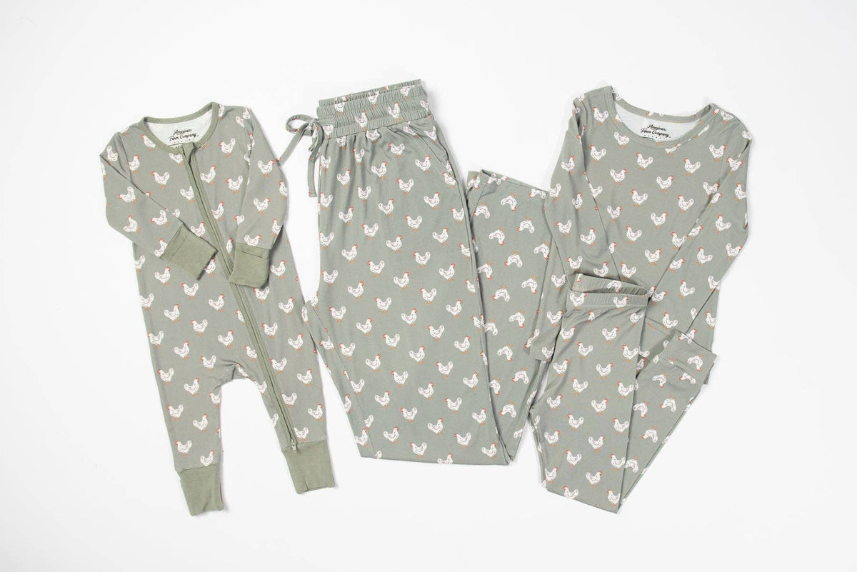 American Farm Company - Sage Chickens Toddler/Youth Bamboo Pajama Set