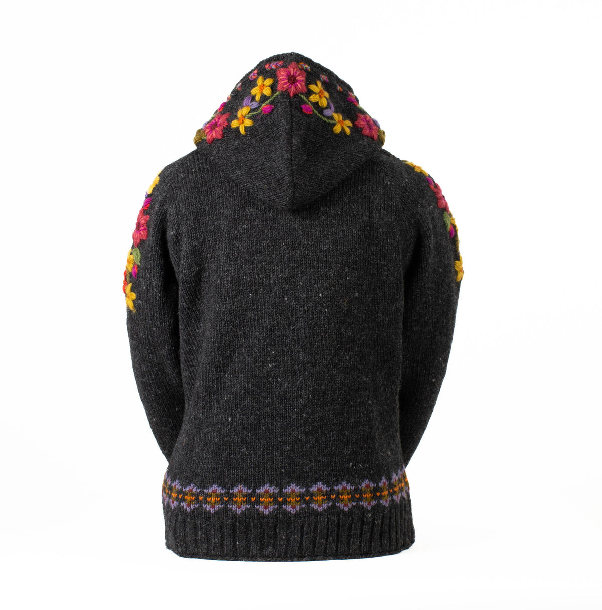 Lost Horizons Knitwear -Wildflower Wool Zip Hoodie Sweater – Embroidered