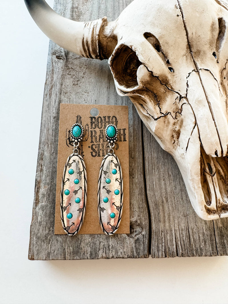 Boho Ranch Shop - Western Stamped Stone Earrings - Cactus Thunderbolt Arrows