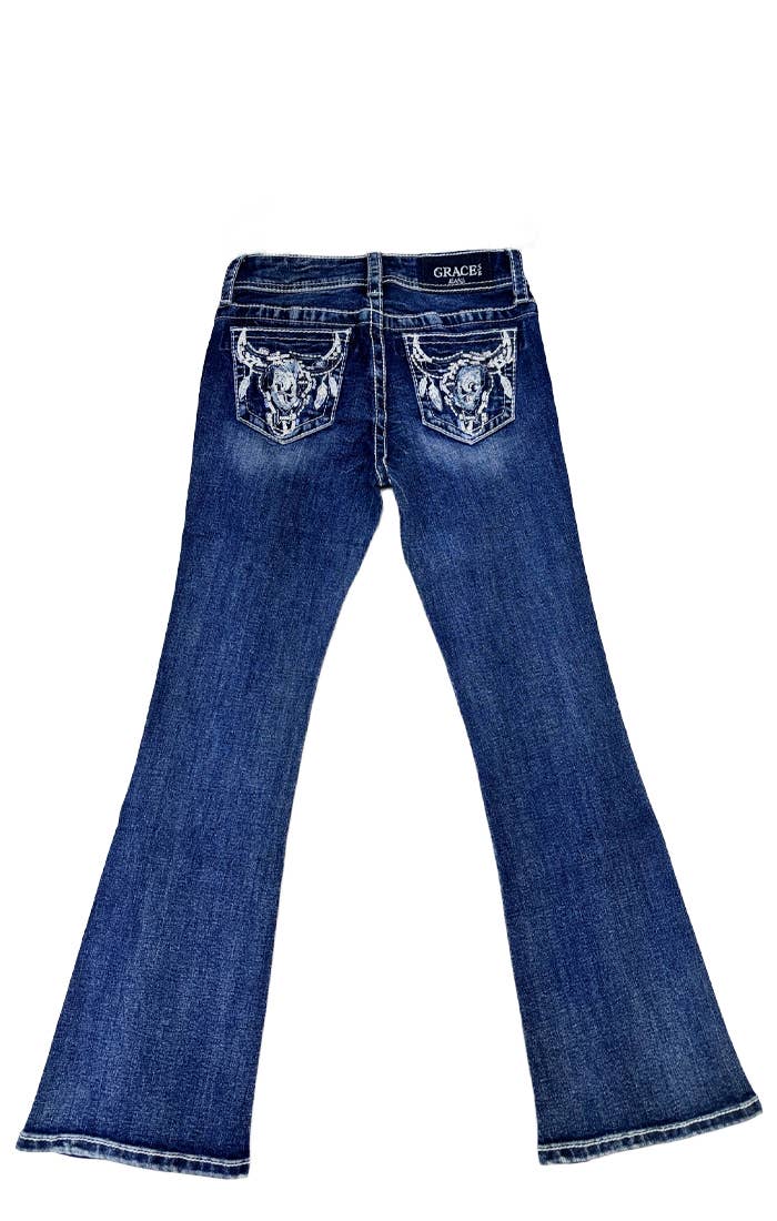 Grace in LA - Steer Head Embroidery Girl Boot Cut | GB51956