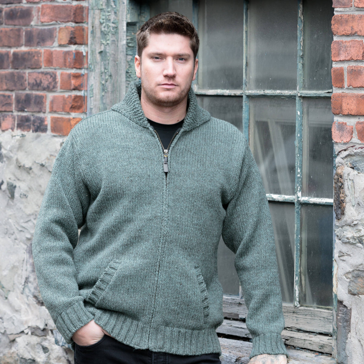 Lost Horizons Knitwear-Lodge Hand Crafted Wool Sweater – Shawl Collar Zip