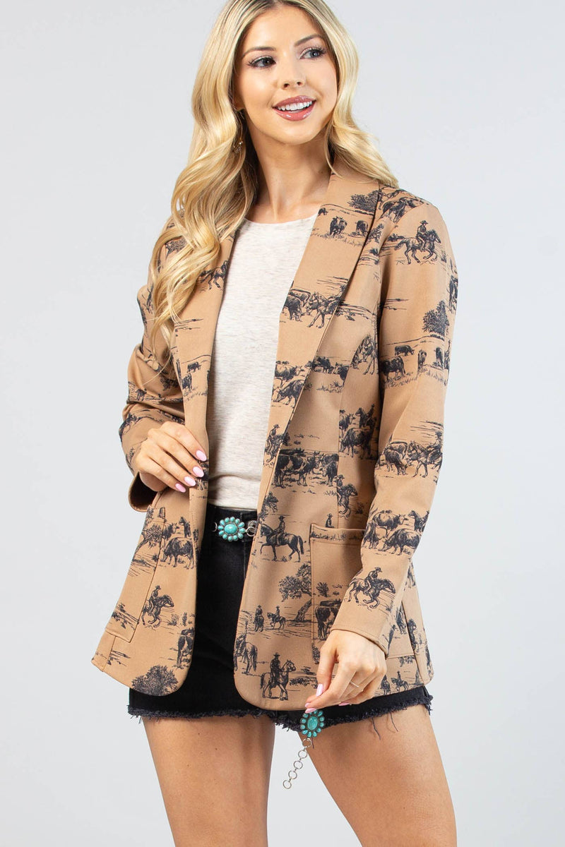 ISABEL WILD WEST PRINT MEDIUM WEIGHT WOVEN BLAZER