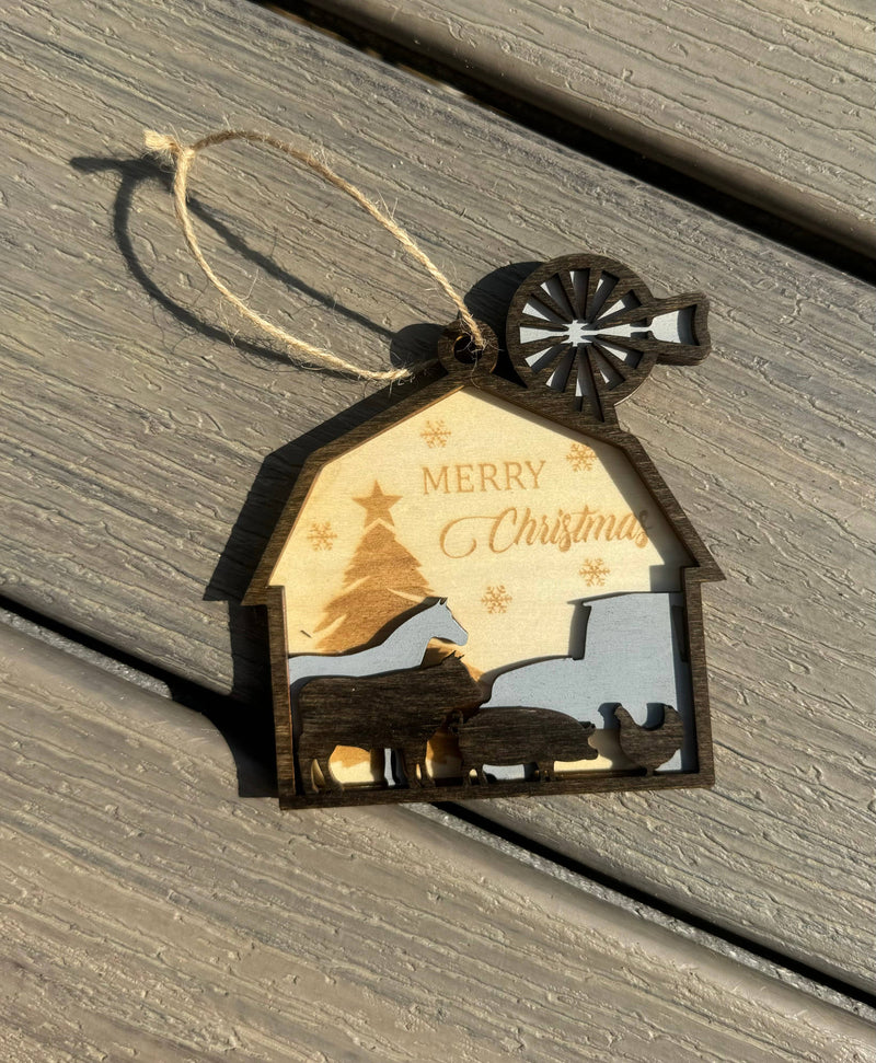 Dark Horse Dream Designs LLC - Merry Christmas from The Farm Wooden Christmas Ornament