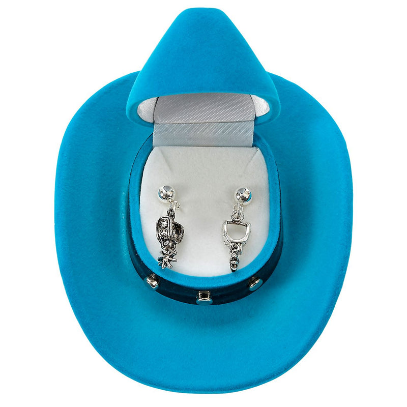 Western Spur Earrings with Colorful Cowboy Hat Gift Box