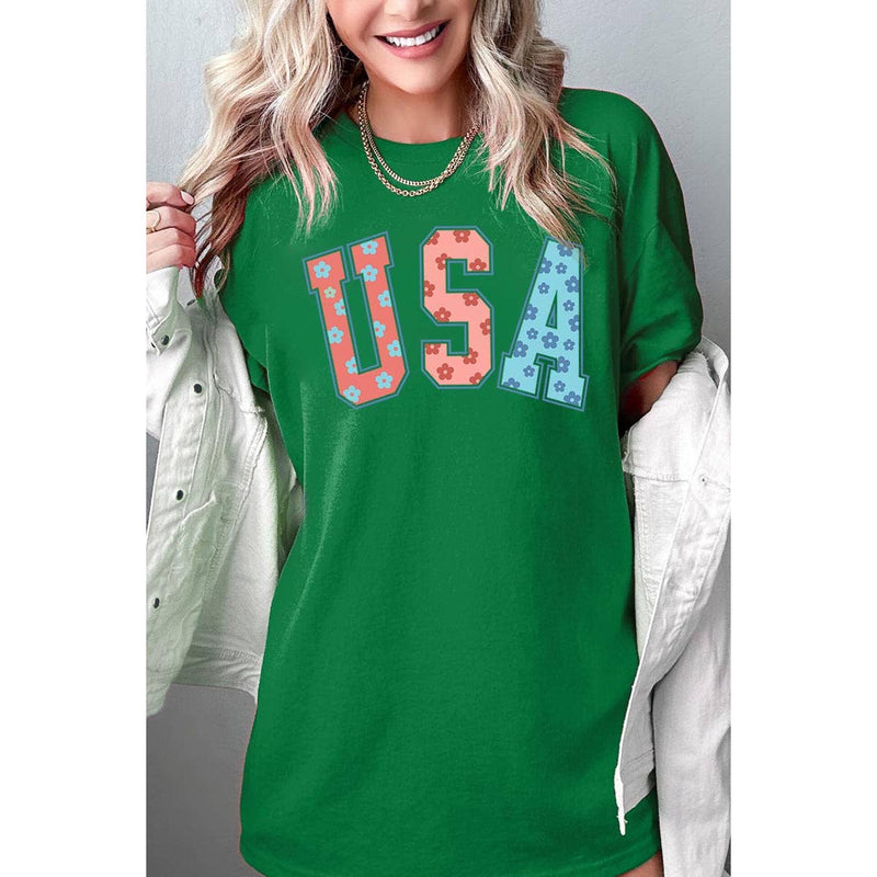 COLORBEAR - Floral USA Graphic Heavyweight T Shirts