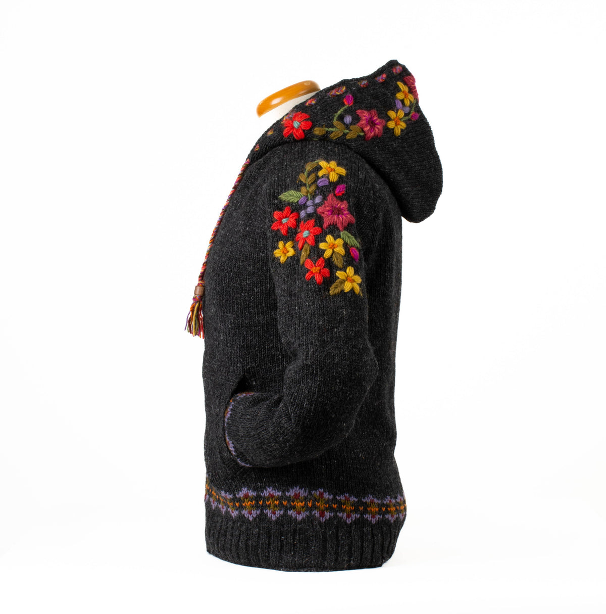 Lost Horizons Knitwear -Wildflower Wool Zip Hoodie Sweater – Embroidered