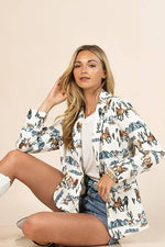 Avery - AV1227-MILA WESTERN WILD HORSES PRINT WOVEN BLAZER