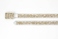 Western Tooled Leather Belt in White and Brown