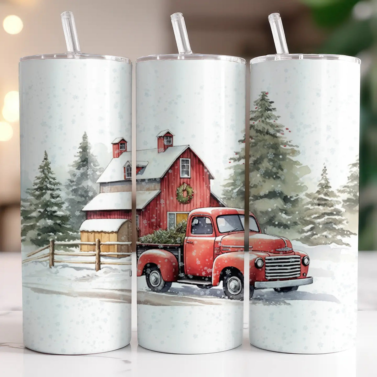 Dogwood Graphics & Design - Red Truck - Winter - Christmas 20oz Skinny Tumbler