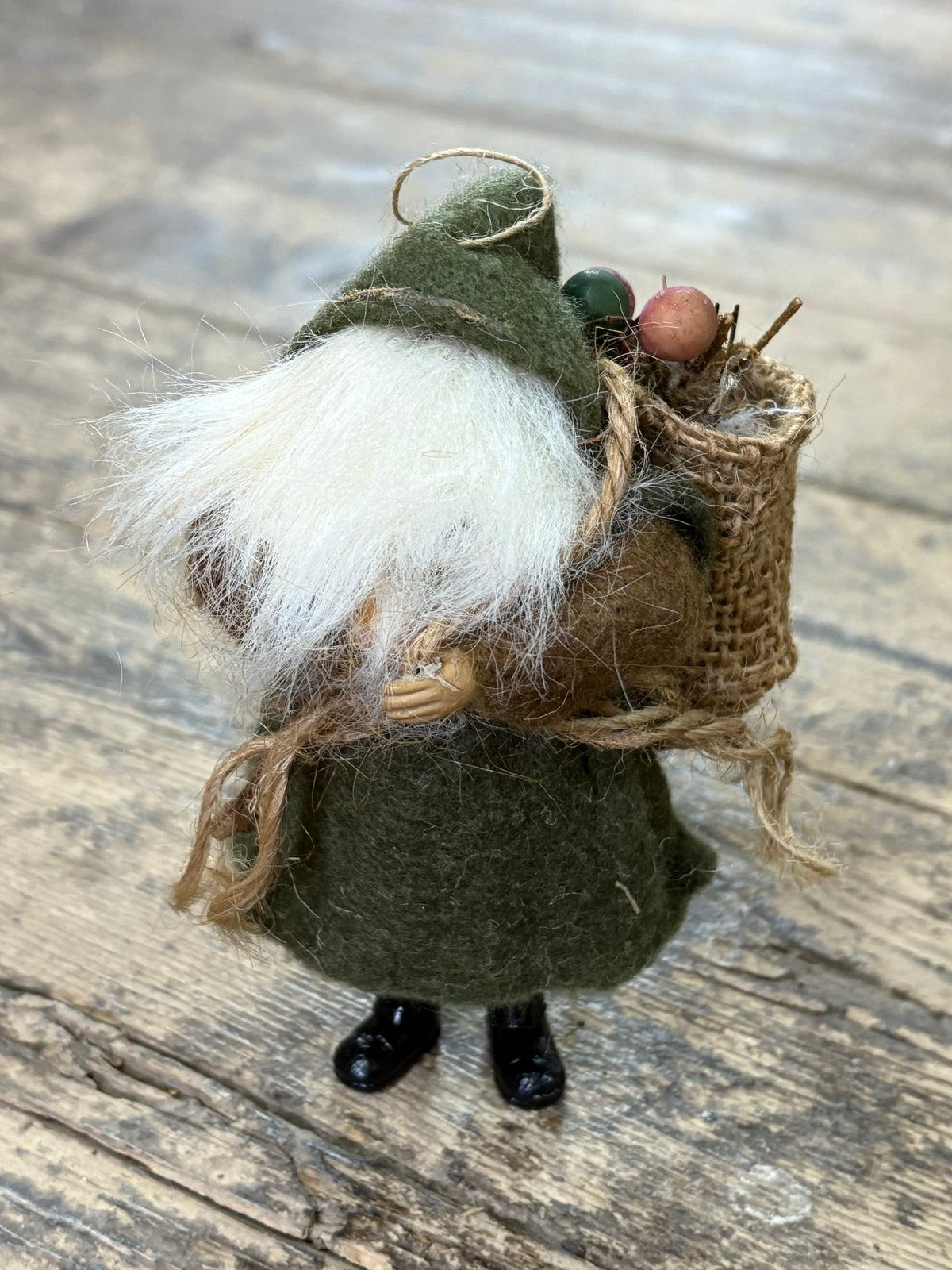 Vintage Folk Art Woodsman Santa Ornament