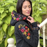 Lost Horizons Knitwear -Wildflower Wool Zip Hoodie Sweater – Embroidered