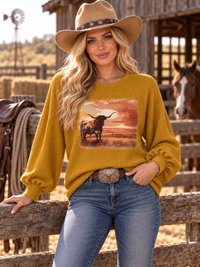 Avery - LONGHORN SUNSET GRAPHIC WAFFLE SWEATSHIRT