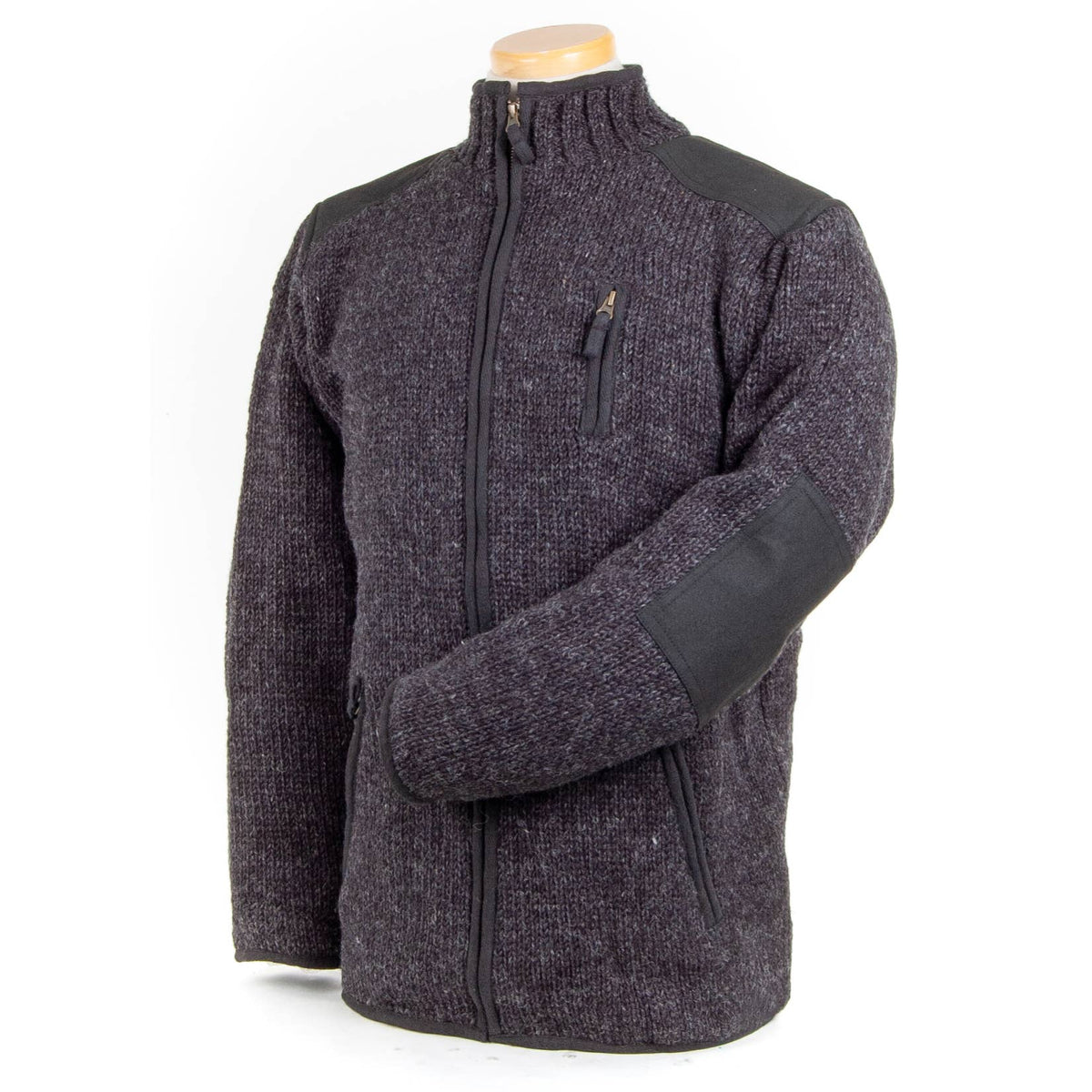 Lost Horizons Knitwear- Oxford Full-Zip Wool Sweater with Faux-Suede Trim