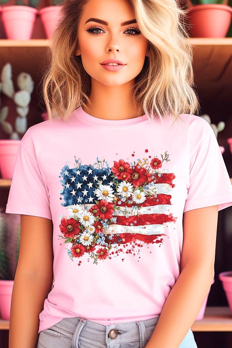 COLORBEAR - Floral American Flag Graphic Tee