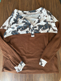 Women's Long Sleeve Brown Cow Print Top