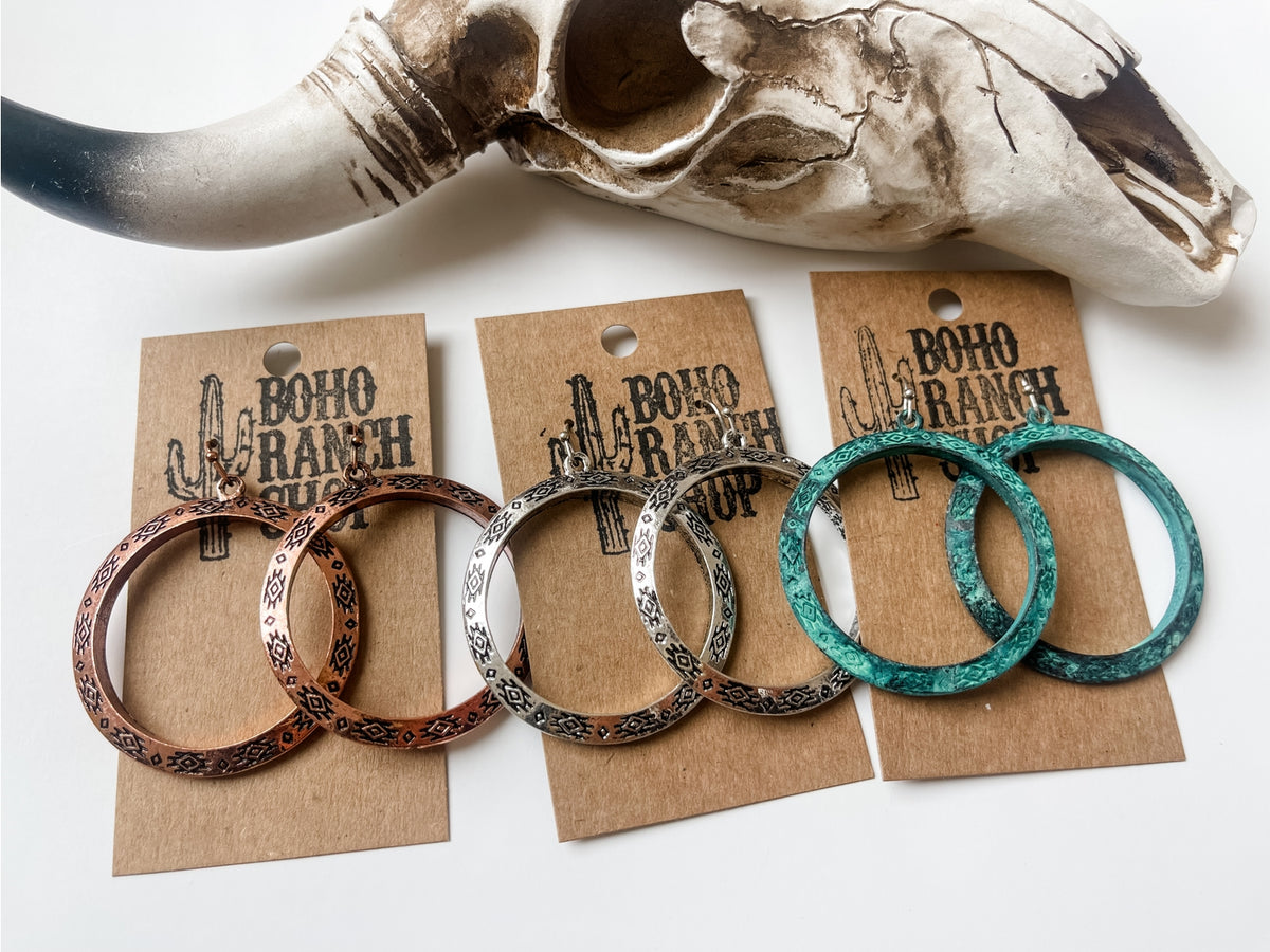 Boho Ranch Western Aztec Print Hoops