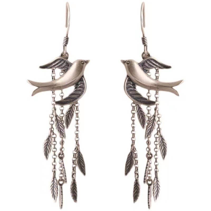 Tourtiwi - Willow Leaf Swallow Tassel Long Earrings