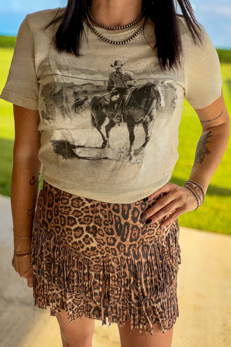 Sterling Kreek - Fort Worth Fringe Skirt - Leopard