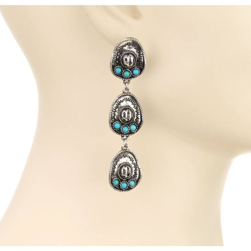 Boho Ranch West Cowboy Hat Drop Earrings