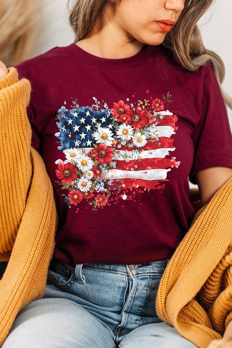 COLORBEAR - Floral American Flag Graphic Tee