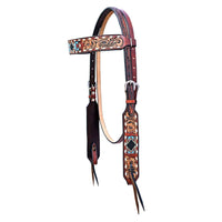 HILASON - Hilason Horse Floral Hand Carved American Leather Breast Collar Headstall W/ Beaded Work Brown