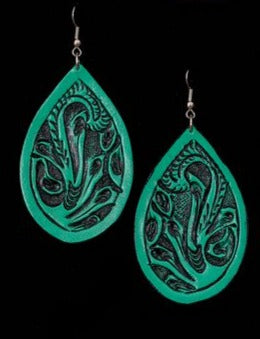 Tooled Leather Oval Earring