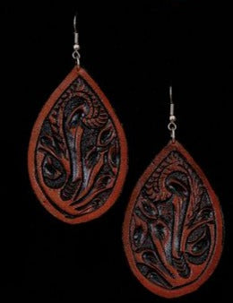 Tooled Leather Oval Earring