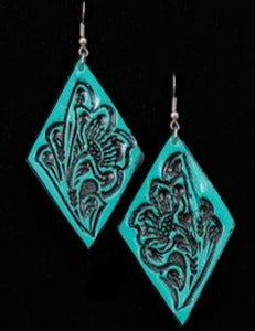Tooled Leather Earring- Diamond Shape