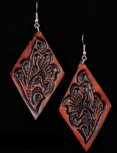 Tooled Leather Earring- Diamond Shape