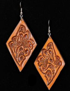 Tooled Leather Earring- Diamond Shape