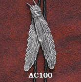 Bolo Feathers Crossed Silver Made in USA