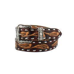Angel Ranch Ladies Belt 1 1/2" Feather Foil Maroon