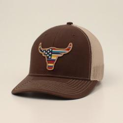 Ariat Mens R112 Cap Snap Back USA Flag Bull Brown
