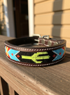 Epic Padded Leather Dog Collar with Cactus Beaded Design #B