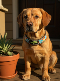 Epic Padded Leather Dog Collar with Cactus Beaded Design B