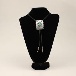 Bolo Rectangle Western Concho Turquoise Stones Silver