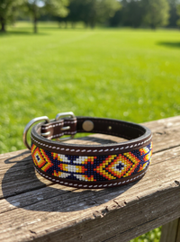 Epic Padded Leather Dog Collar with Beaded Design C