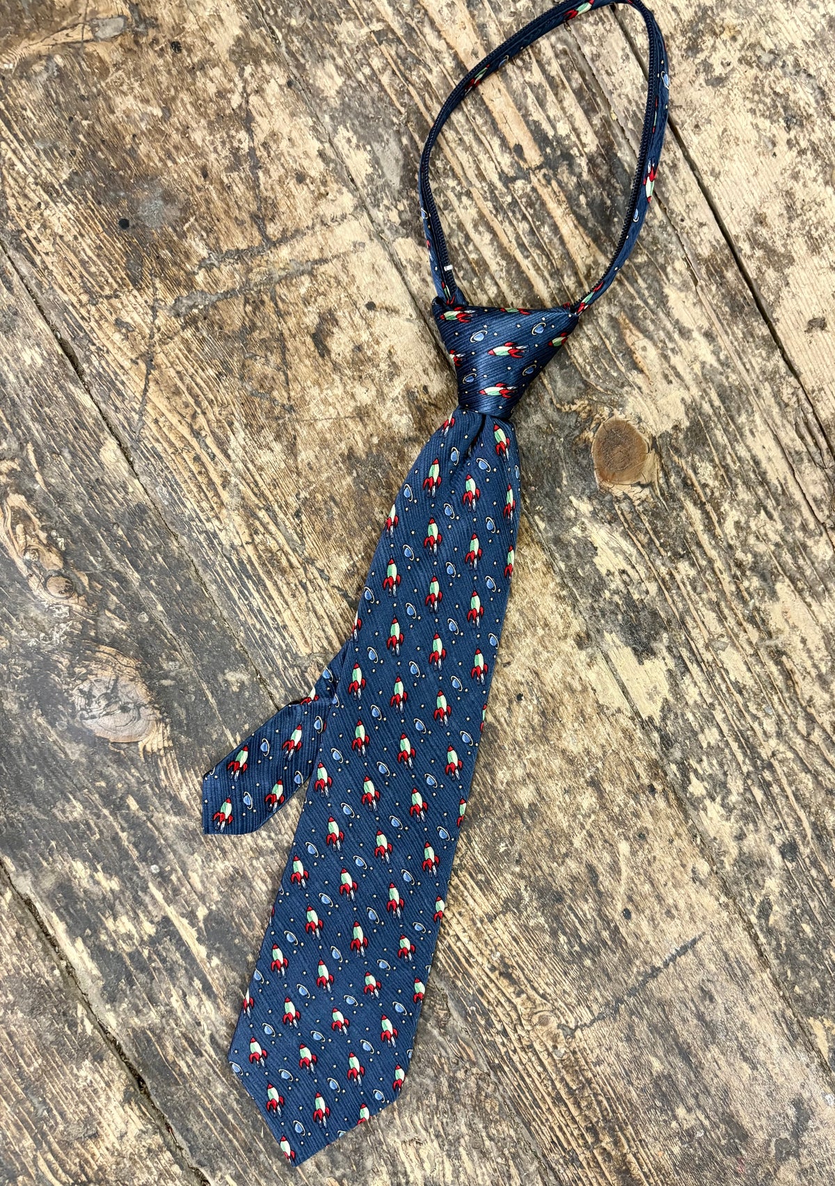 Zippered Tie - Rocket Ships - 14"
